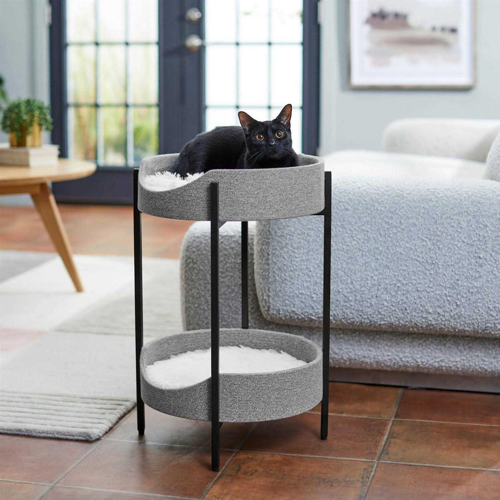 Elevated Wrought Iron Cat Bed with Faux Fur Cushion Z275208