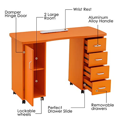 White Nail Table with 4 Drawers S589