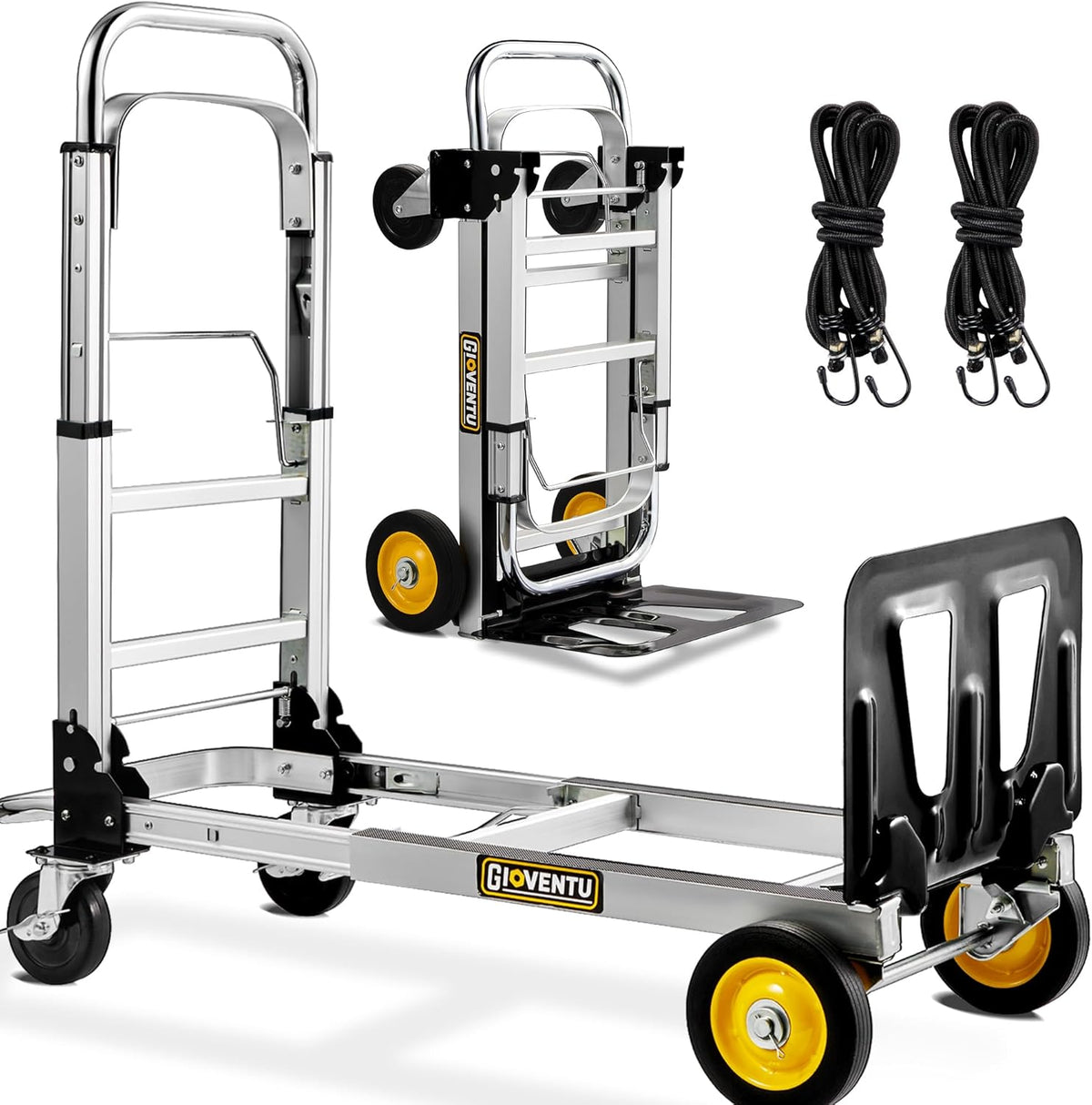 3 in 1 Convertible Hand Truck Dolly, 440 lb Capacity Folding Aluminum Dolly with Rubber Brake-Wheels X74979