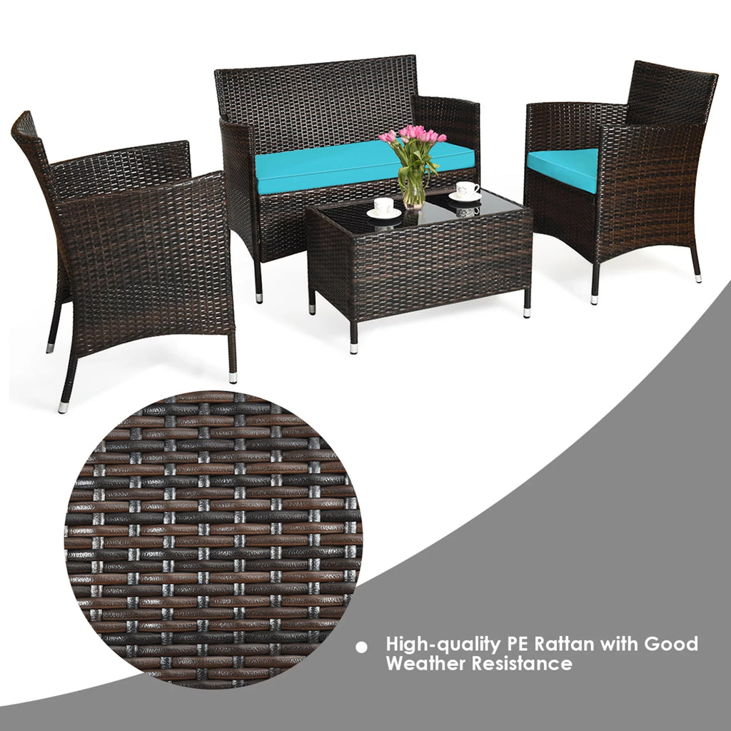 8 Pcs Patio Rattan Furniture Set with Cushioned Chair Loveseat Table N8206