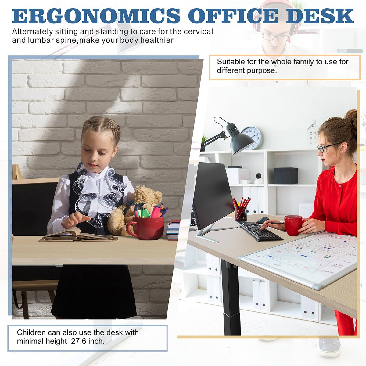 Black Height Adjustable Electric Standing Desk with Splice Board G30695