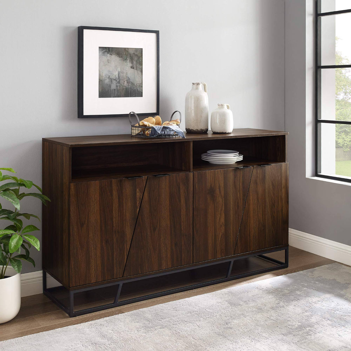 Angled Door Sideboard - Dark Walnut J662