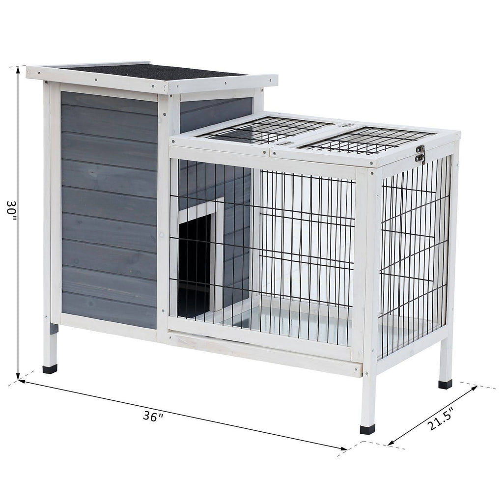 36x22 Raised Outdoor Wooden Rabbit Hutch with Enclosed Run O690