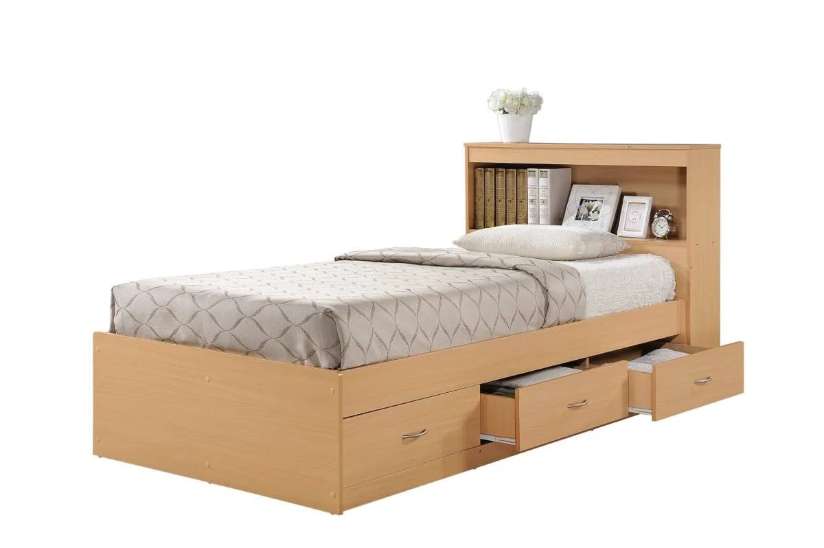 Twin-size Captain Bed with 3-Drawers and Headboard in Beech V479