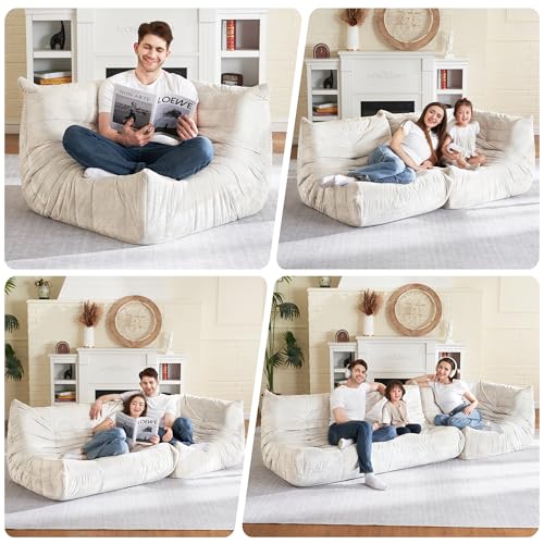 Beige Faux Fur Memory Foam Bean Bag Chair U1554