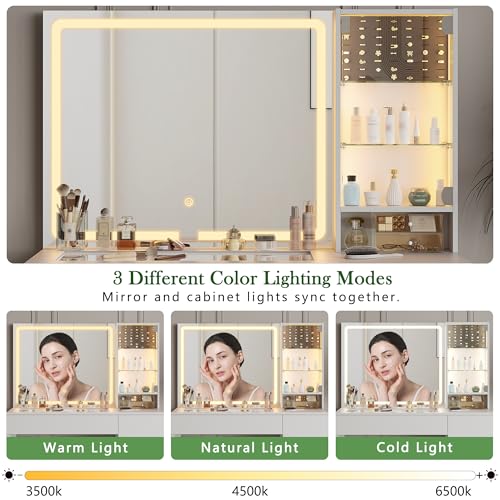41" White Vanity Desk with Mirror and Lights M72073