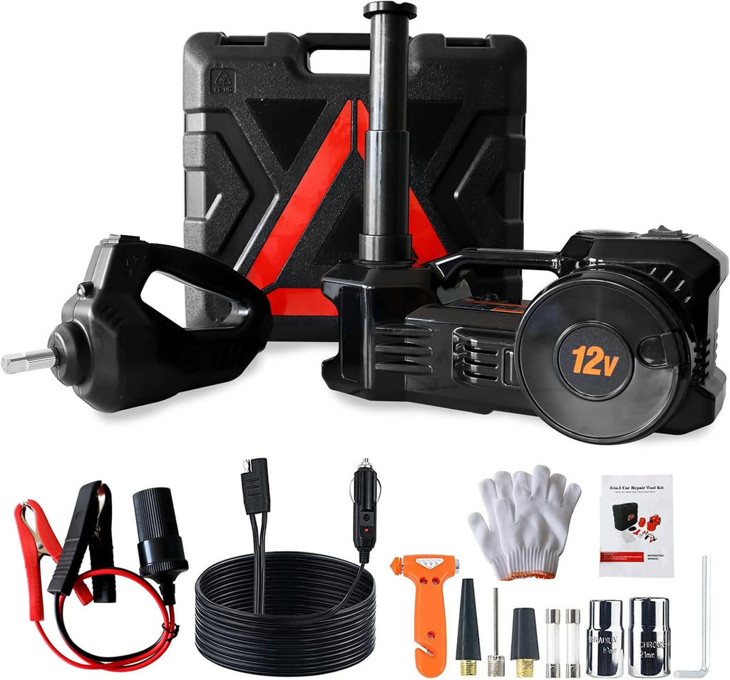 Electric Car Jack Kit 5 Ton Hydraulic Floor Jack with Impact Wrench and Tire Inflator D661