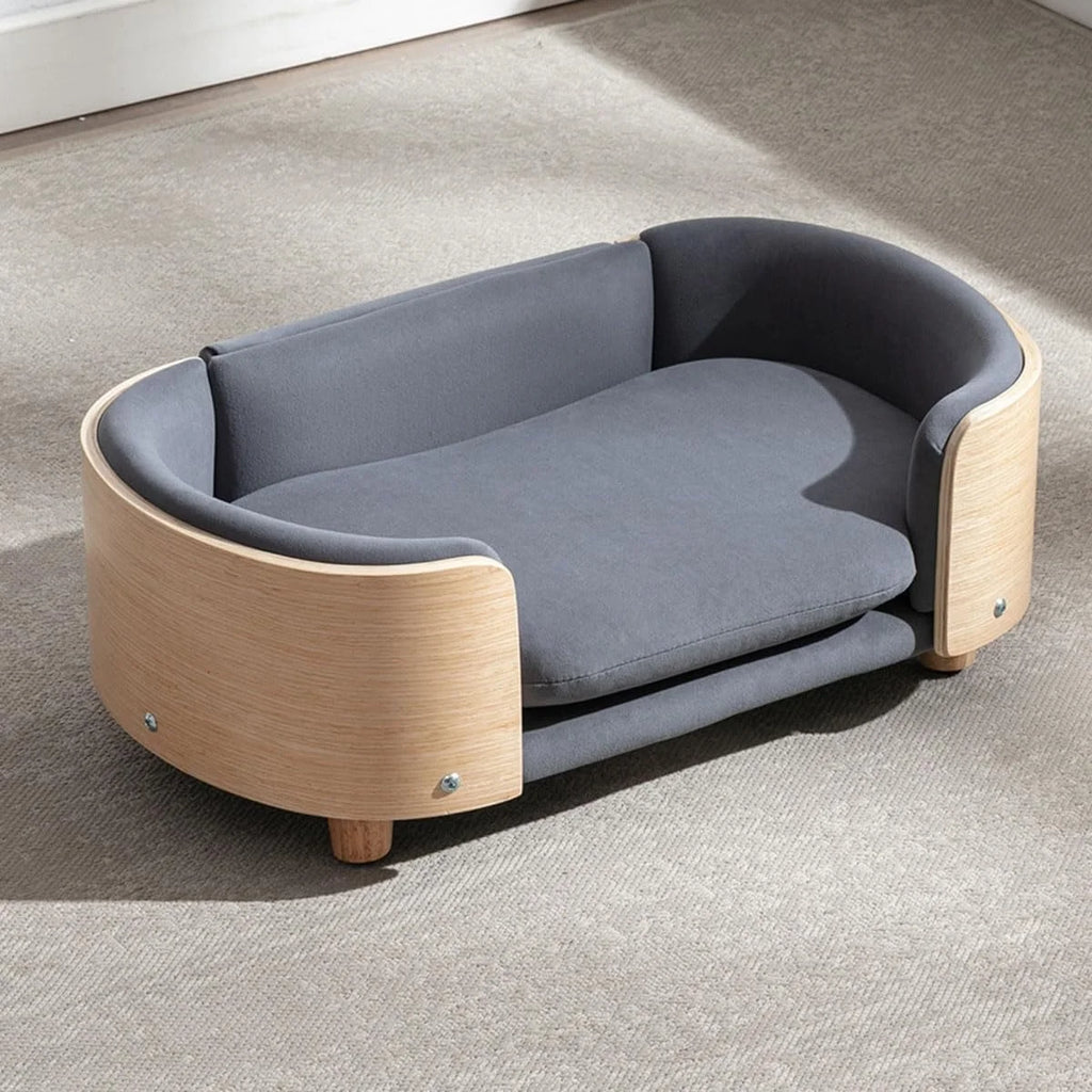 Dark Gray Velvet Dog Bed with Wood Legs L215719