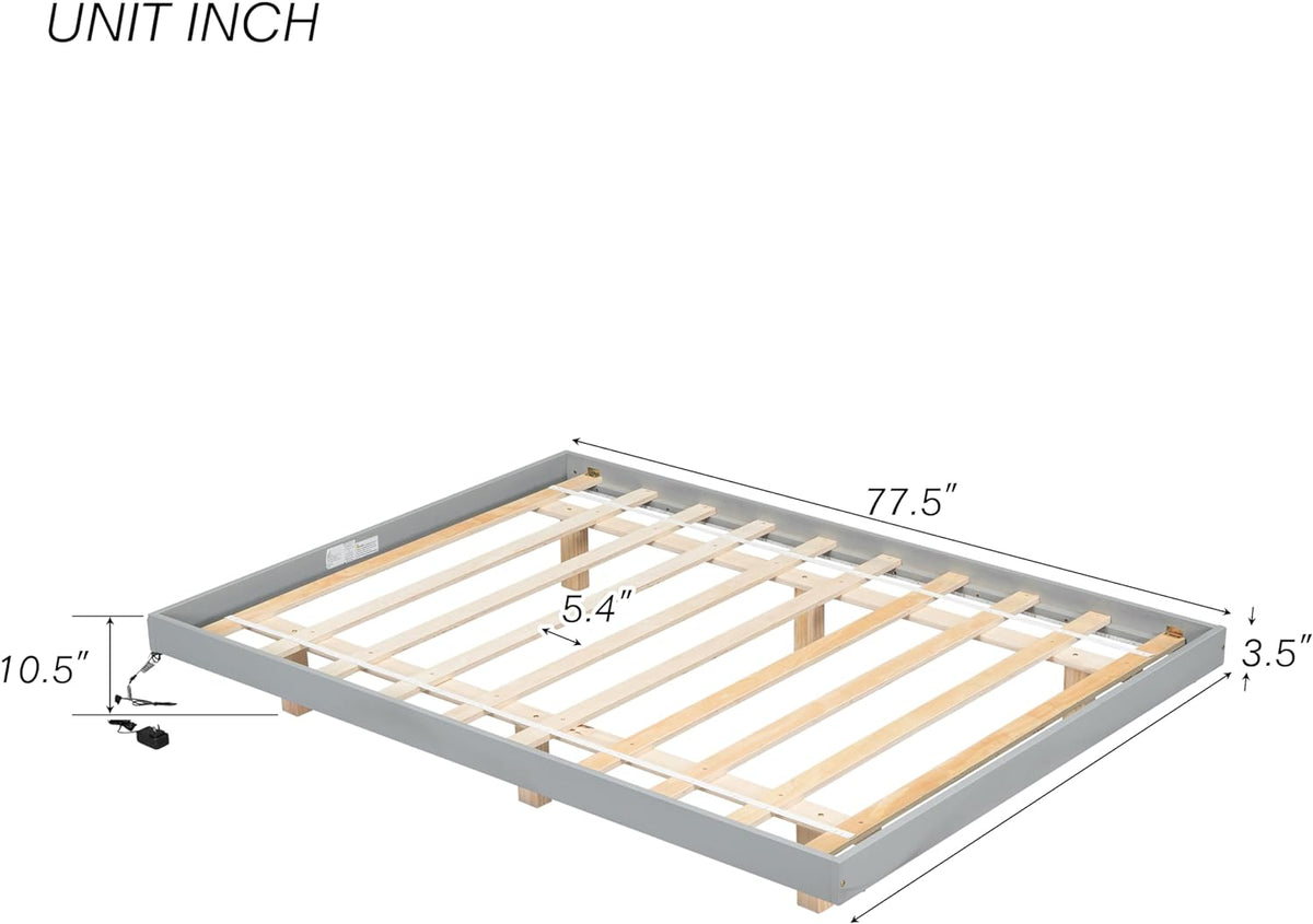 Full Size Gray Floating Platform Bed with LED Lights A969008