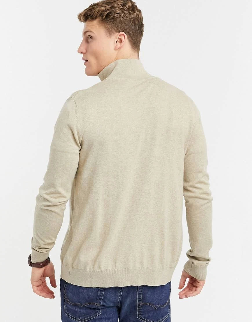 Beige Zip Up Knit Cardigan J52911