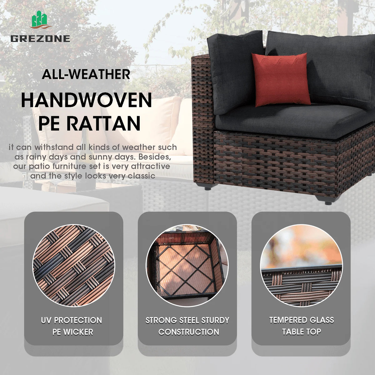 9 Pieces PE Wicker Rattan Outdoor Sofa Set C5132
