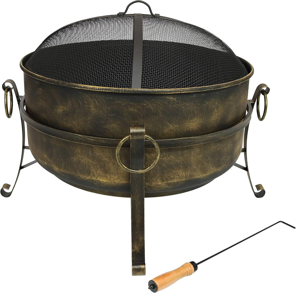 24-Inch Wood-Burning Fire Pit with Spark Screen and Metal Grate C132494