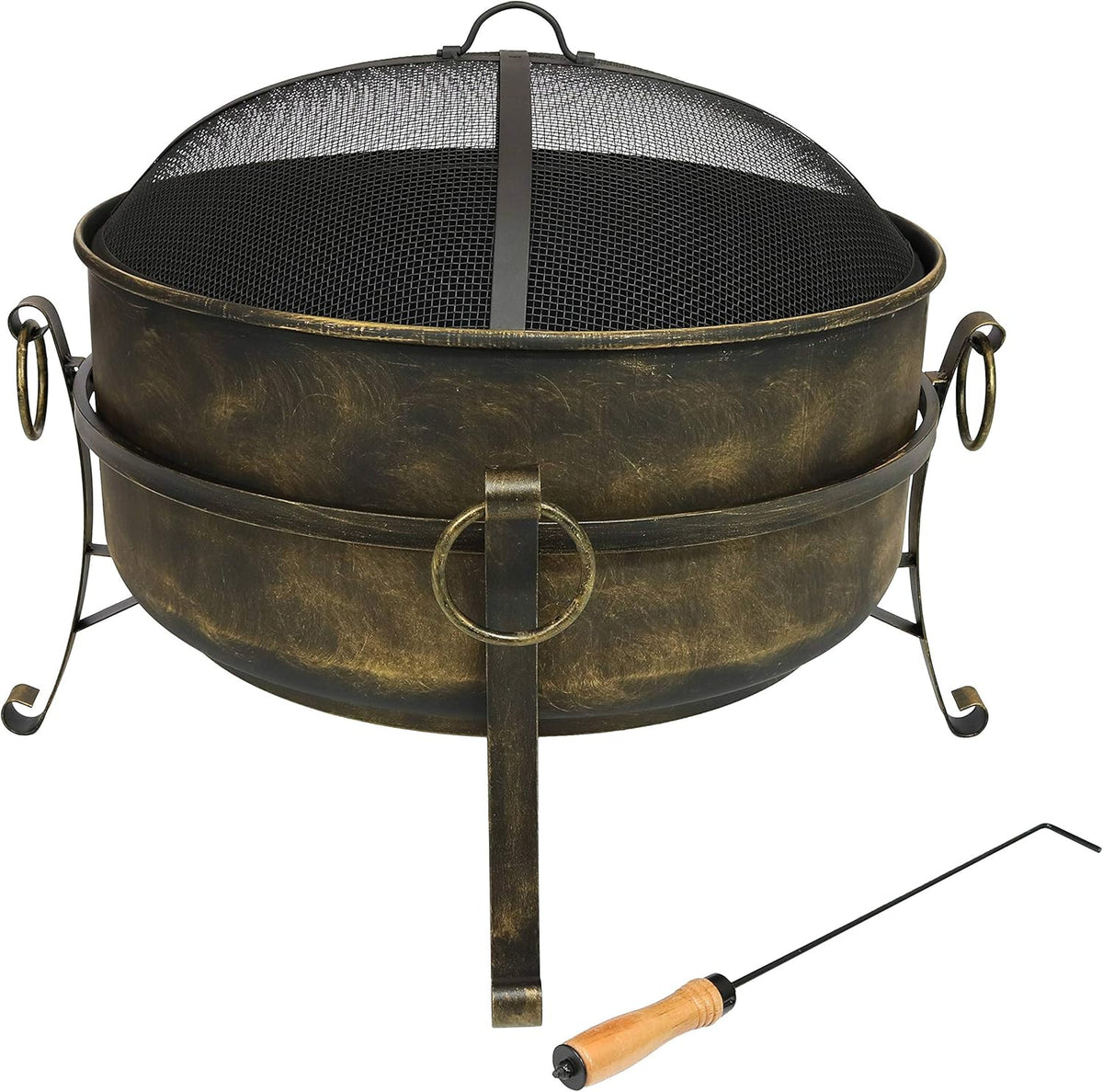 24-Inch Wood-Burning Fire Pit with Spark Screen and Metal Grate C132494