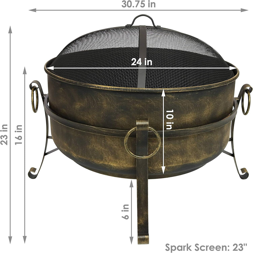 24-Inch Wood-Burning Fire Pit with Spark Screen and Metal Grate C132494