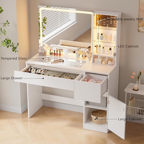 41" White Vanity Desk with Mirror and Lights M72073
