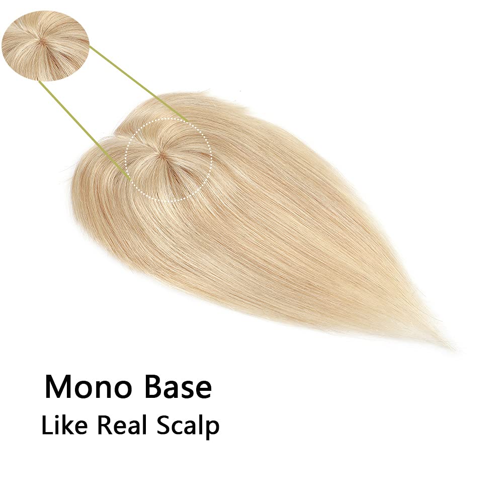 100% Real Human Hair Topper with Wispy Bangs Mono Base Crown Topper Y488