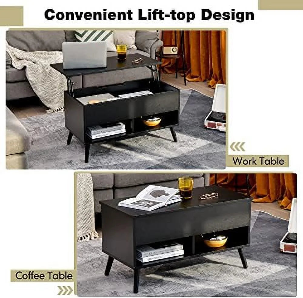 Lift Top Coffee Table with Hidden Compartment and 2 Open Shelves S1523