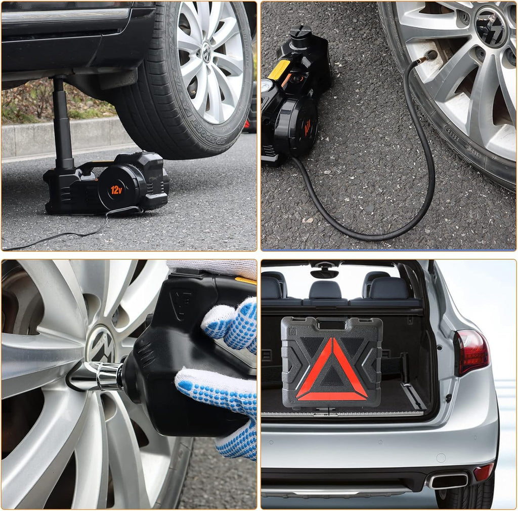 Electric Car Jack Kit 5 Ton Hydraulic Floor Jack with Impact Wrench and Tire Inflator D661