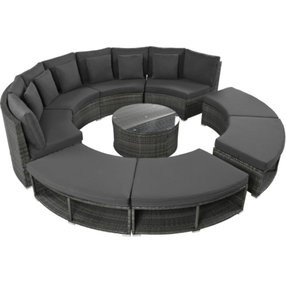 9-Piece Rattan Wicker Outdoor Sofa Set with Tempered Glass Coffee Table H5284