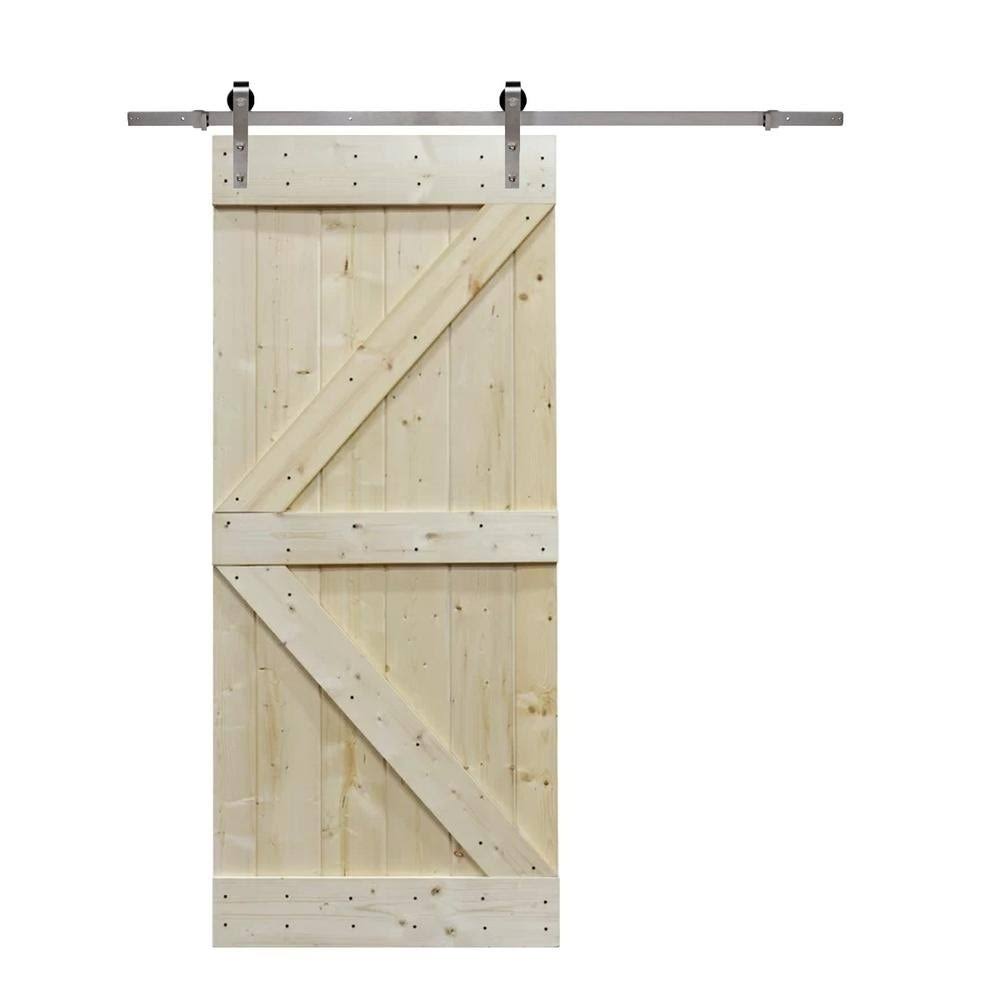 30 in. x 84 in. Knotty Pine Wood Barn Door with Sliding Door Hardware Kit A135