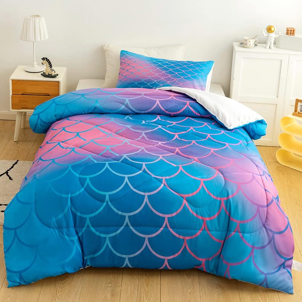 Twin Size Rainbow Scales Reversible Microfiber Comforter Set P442