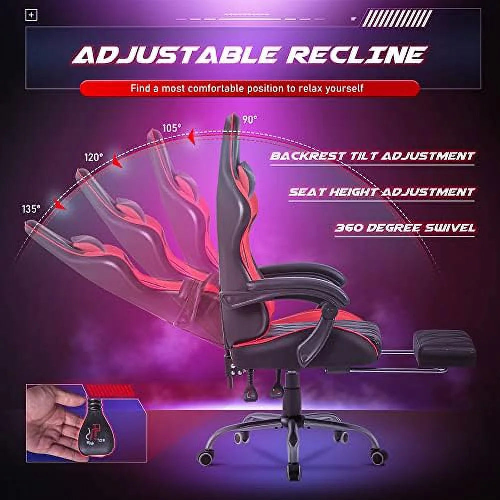 White Ergonomic Gaming Chair with Footrest and Massage Lumbar Support B1154