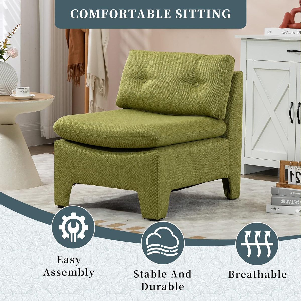 Olive Velvet Oversized Armless Chair P677524