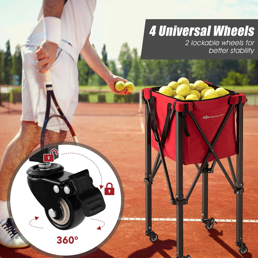 Foldable Tennis Ball Hopper Basket with Wheels & Bag Blue L3414