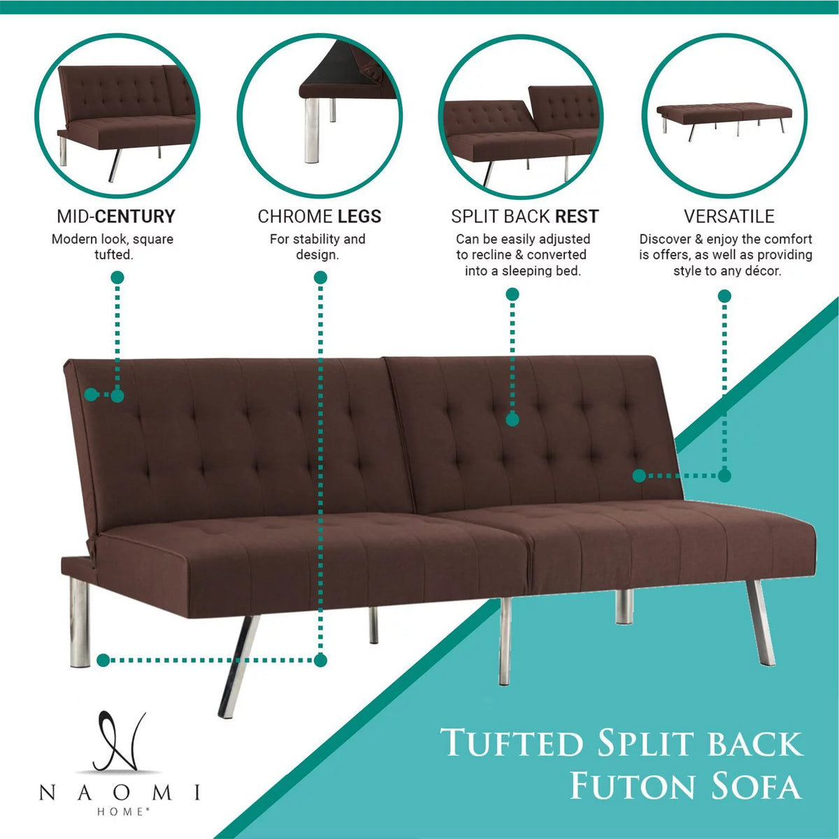 Espresso Linen Tufted Split Back Futon Sofa S92168