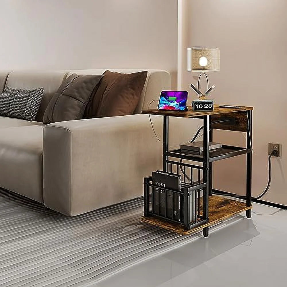 Brown Set of 2 Side Tables with USB Ports and Outlets G232