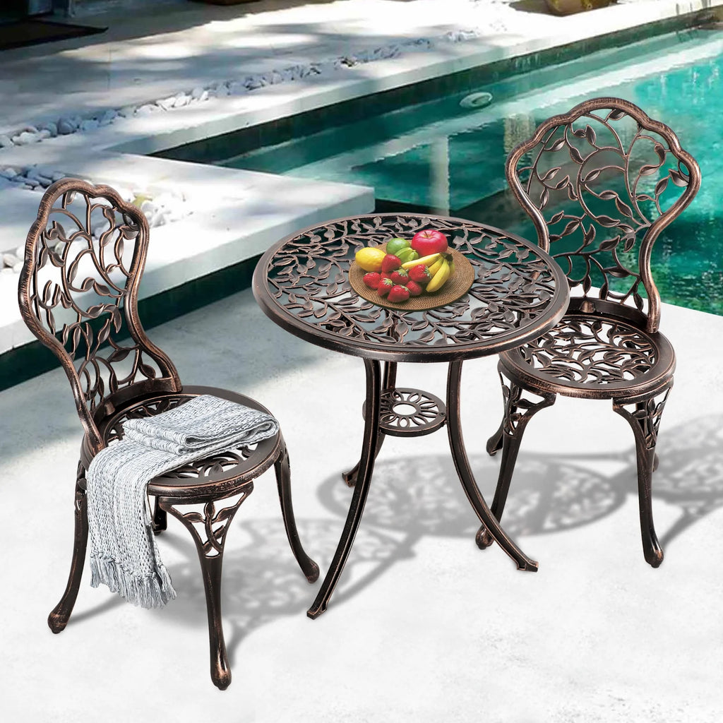 3 Piece Bronze Cast Aluminum Outdoor Bistro Table Set S7067