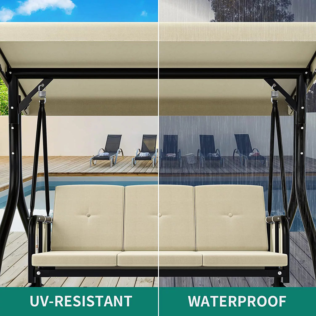 3-Seats Outdoor Patio Swing Chair with Adjustable Canopy and Removable Cushion H473