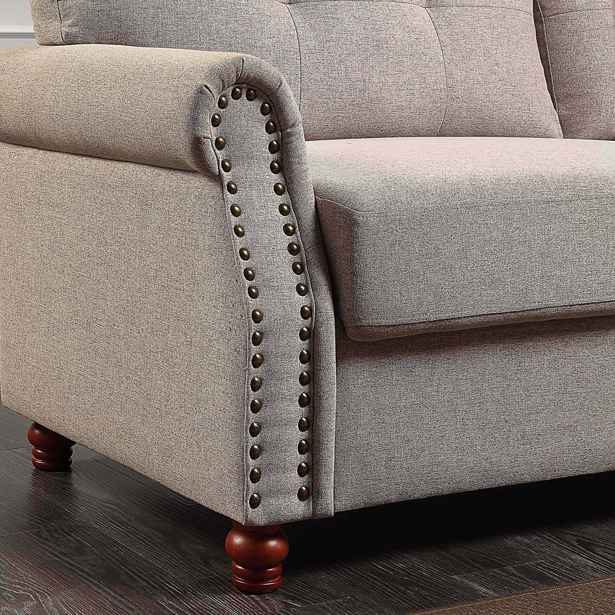 Beige Linen Storage Sofa with Tufted Cushions D31099
