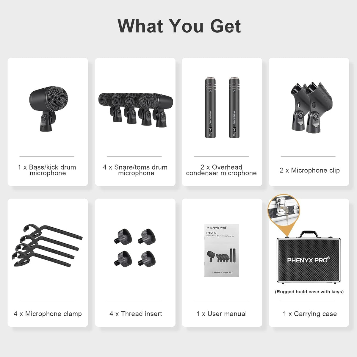 7-Piece All Metal Wired Dynamic Cardioid Drum Mic Kit with Carrying Case D25870