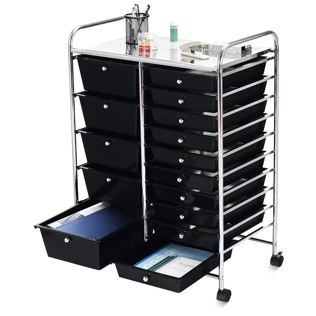 Black 15 Drawer Rolling Storage Cart F9823