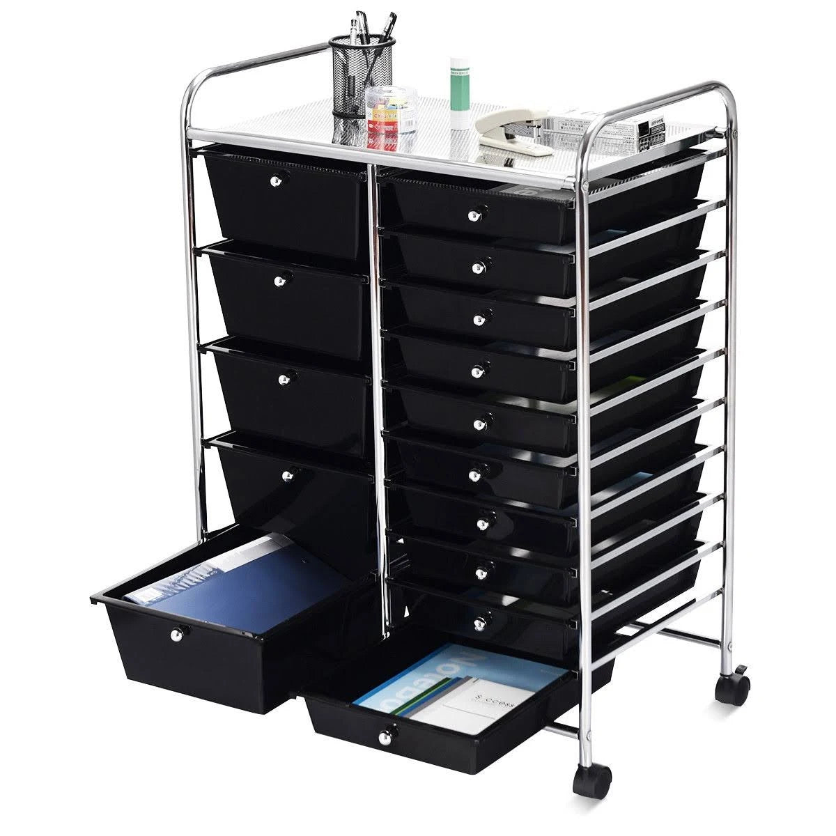 Black 15 Drawer Rolling Storage Cart F9823