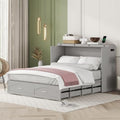 Queen Grey Solid Wood Murphy Bed with Drawer H19666