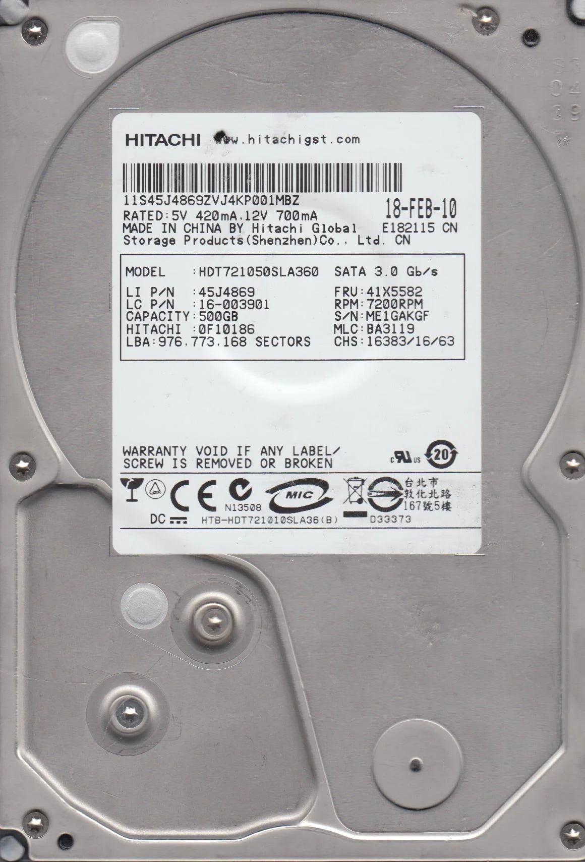 500GB SATA 3.5 Hard Drive K613106