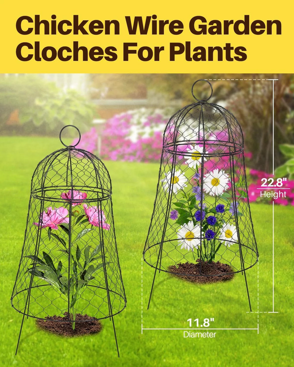 Chicken Wire Cloche 11.8''Dx22.8 H Black Metal 6 Pack W402