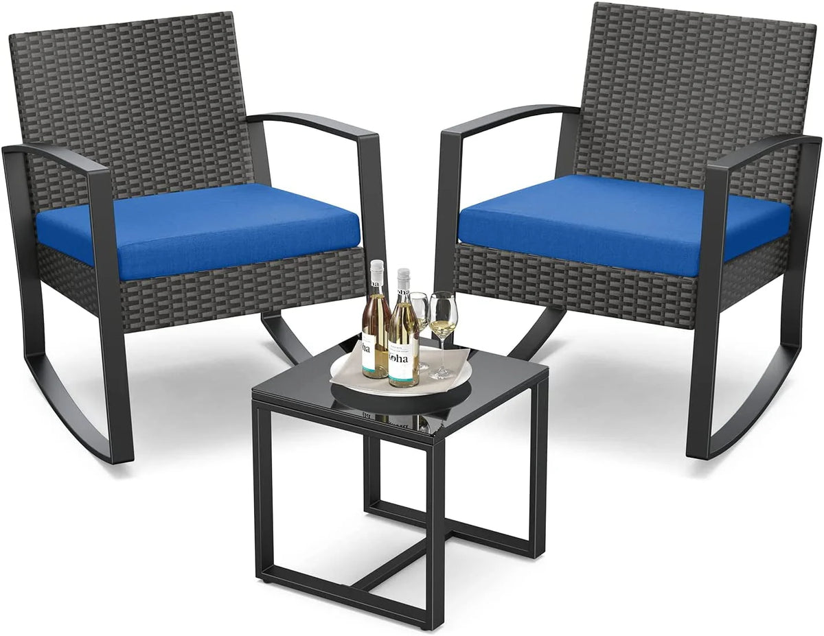 3 Piece Patio Bistro Set with Glass Table F7621