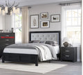 Black 3pc Queen Size PU Upholstered LED Headboard Bed and Storage Nightstands Set Y8997