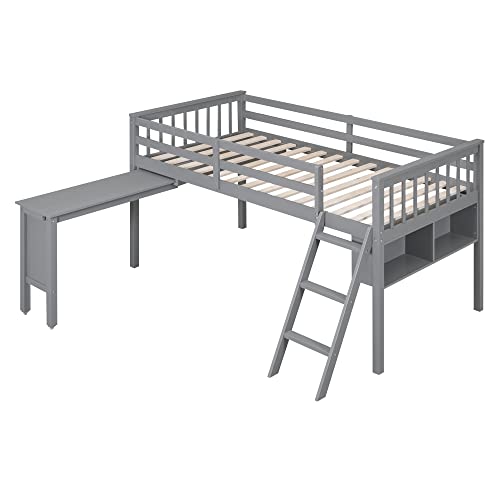 White Full Size Low Loft Bed with Desk and Chair Z6804
