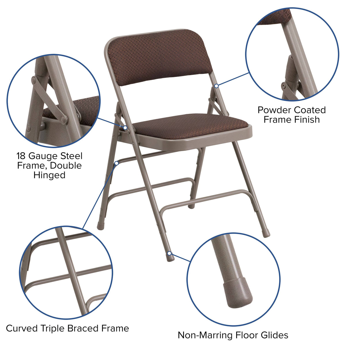 4 Pack Upholstered Metal Folding Chair Brown Patterned N140