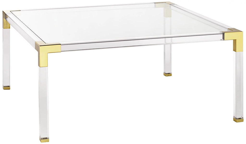 Modern Cast Acrylic Square Coffee Table 40" Wide Clear Gold Tempered Glass Tabletop G797