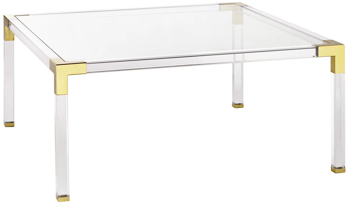 Modern Cast Acrylic Square Coffee Table 40" Wide Clear Gold Tempered Glass Tabletop G797