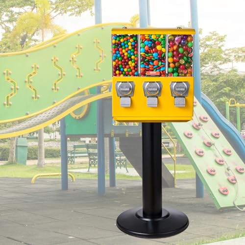 Yellow Triple Compartment Candy Dispenser with Iron Stand D67370