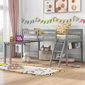 White Full Size Low Loft Bed with Desk and Chair Z6804