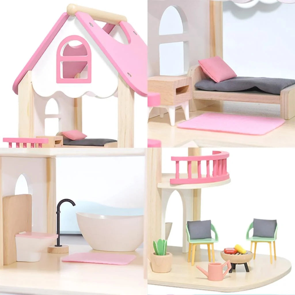 Miniature Castle Doll House with Doll Accessories Bedroom Educational Toys Y49418