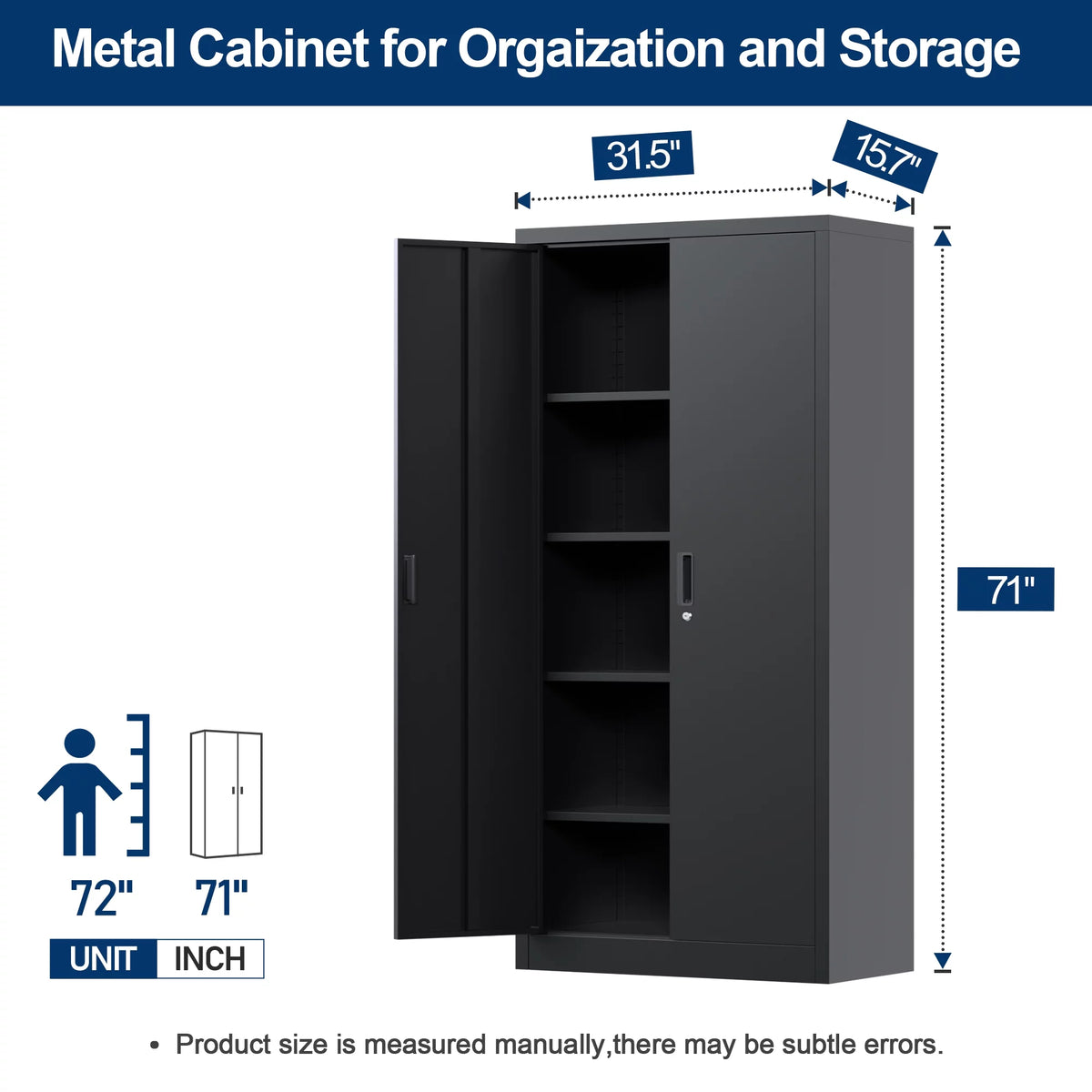 71 inches Tall Black Metal Storage Cabinet with 4 Adjustable Shelves J50692