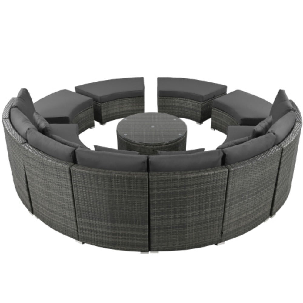 9-Piece Rattan Wicker Outdoor Sofa Set with Tempered Glass Coffee Table H5284